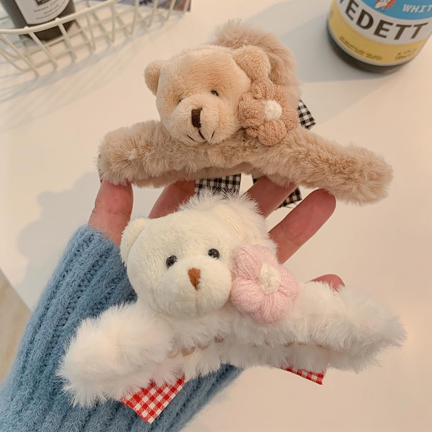 Pinzas para el pelo de oso de felpa, multicolor, pinzas grandes para el cabello, lindas pinzas de peluche esponjosas para muñeca para atrapar el disponible en Yaxa Peru
