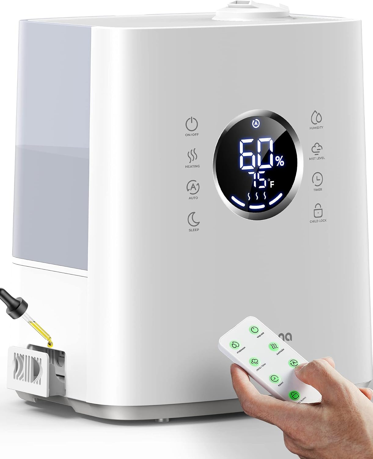Homvana Humidifiers for Bedroom Large Room, 6.5L Top-Fill Warm & Cool 360° Rotatable Mist Humidifier for Plants Baby Kids, Fast Vaporizer (Distilled Sterilization), Essential Oil Tray, Auto&Sleep Mode