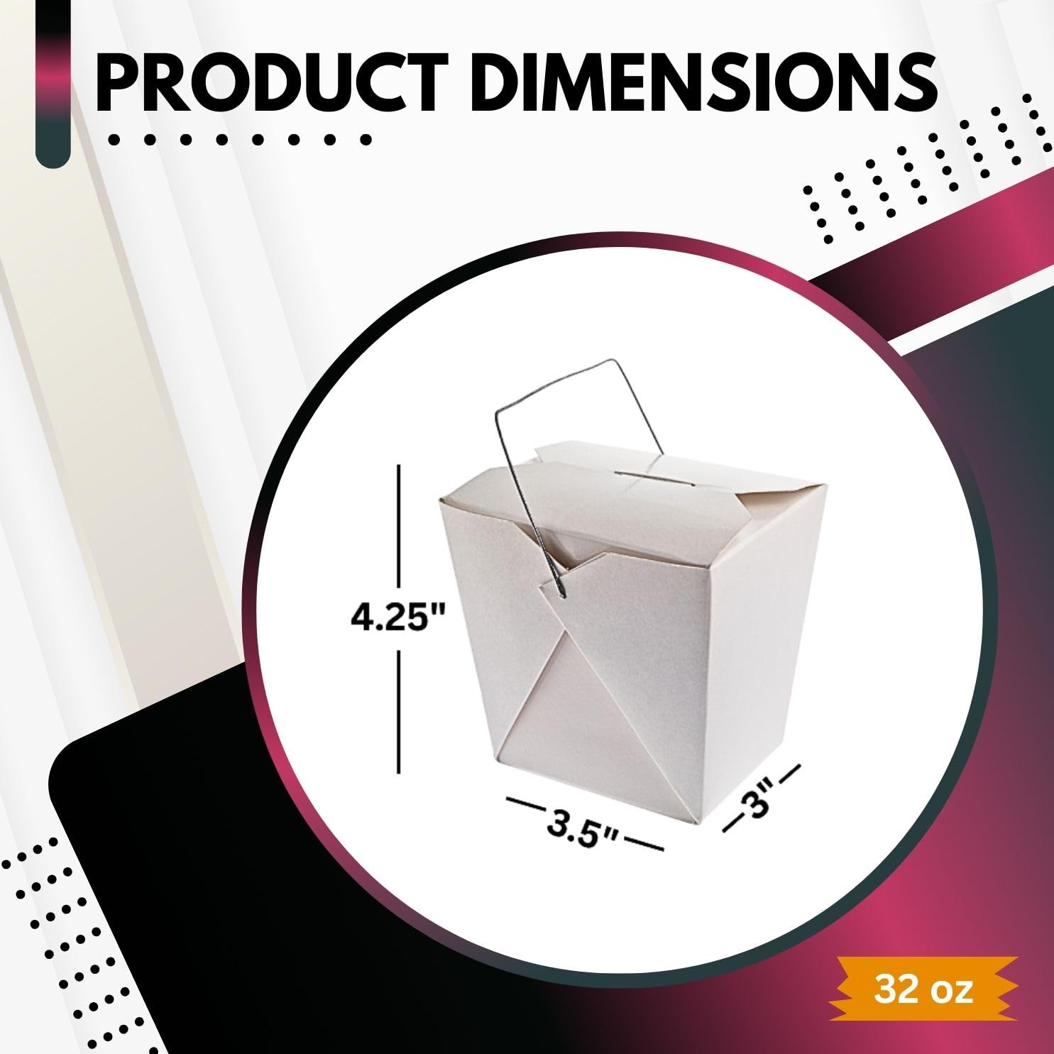 Chinese Take Out Food Container with Metal Wire Handle White Take out Party Favor Boxes with Easy Flap Closing Cover Pack of 40 32 oz product thumbnail 3