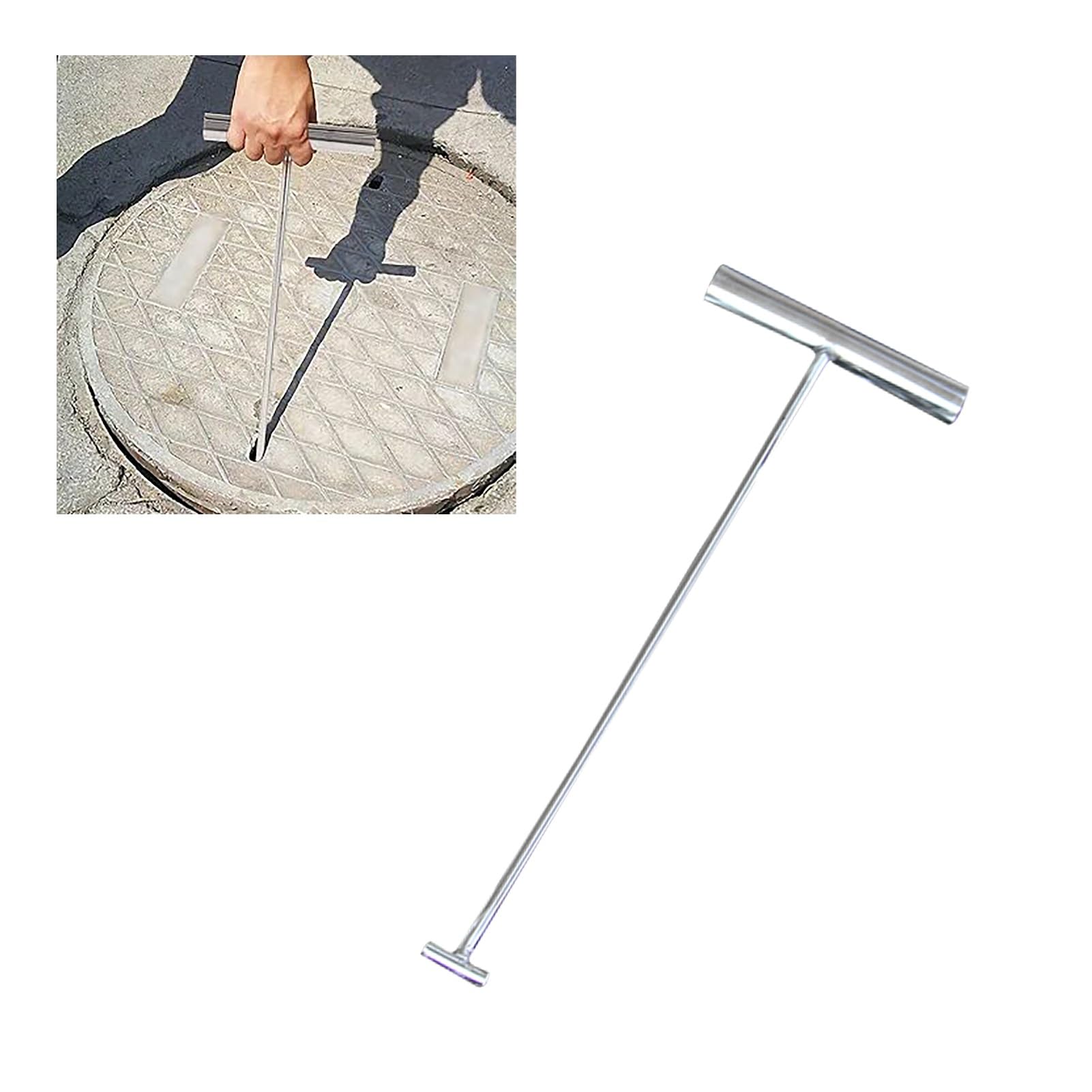 ZIMGOD Stainless Steel T Manhole Lifting Key, Versatile Roadside Drain Grate Cover Puller, Pull Hook Tool for Moving Heavy/Opening Septic Tank Lid(16cm (6 1/4