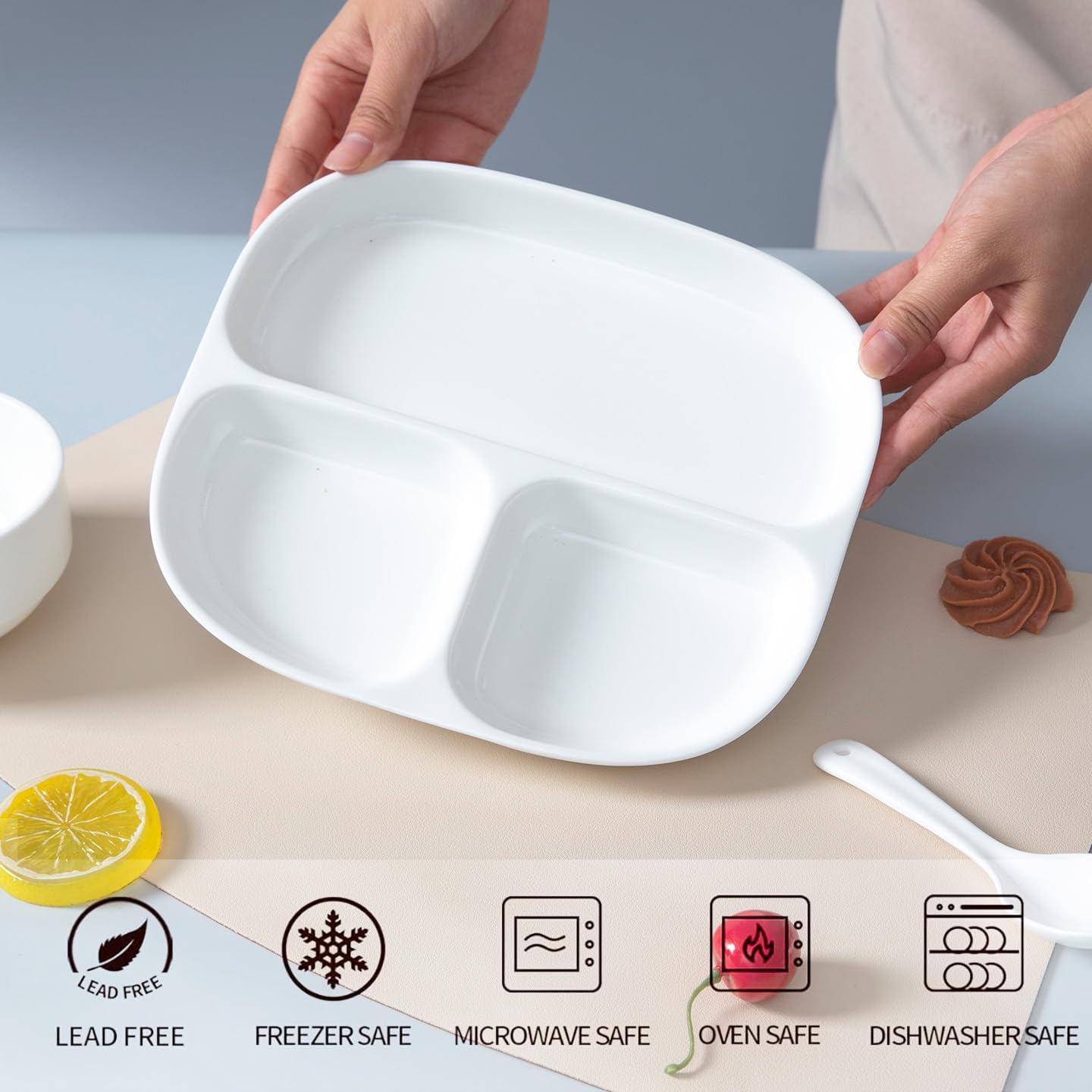 Portion Control Plate - Fine Bone China Porcelain Divided Plates for Adults, Children, Healthy Diet