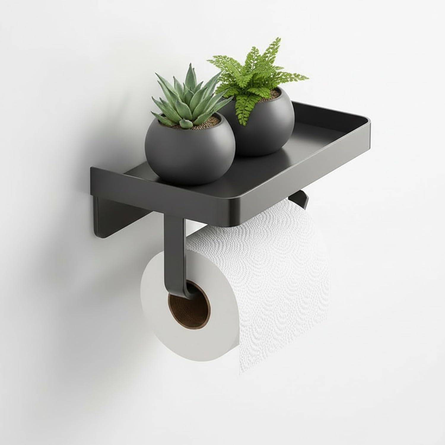 GARNELRHUN Toilettenpapierhalter mit ablage, Kohlenstoffstahl matt schwarz toilettenpapierhalter oder Bohren Zwei Installationsmethoden Badezimmer zubehör, Küche Wc Papier Halterung