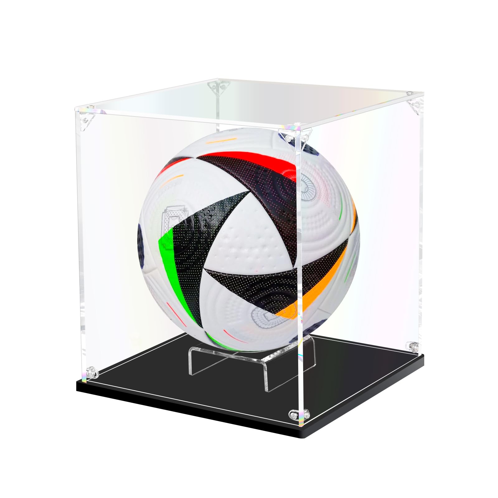 DOFOPO Fußball Vitrine mit Ballhalter, Acryl Vitrine für Fußball Sammlerstücke, Staubdichte Transparenter Schaukasten Vitrine für Fußball Fussball Volleyball Sport-Erinnerungsstücke 25*25*27cm