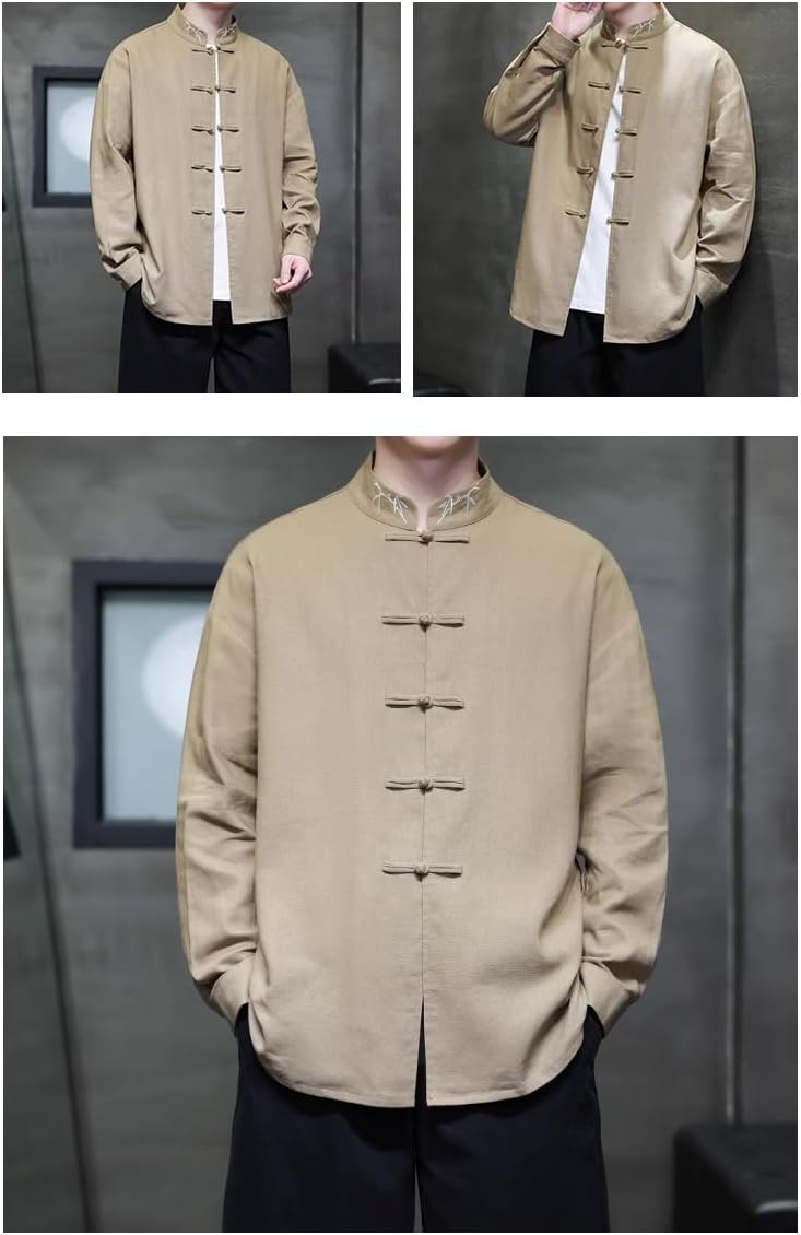 Chinese-Style Linen Tang Suit Long Sleeve Shirt for Men Tops