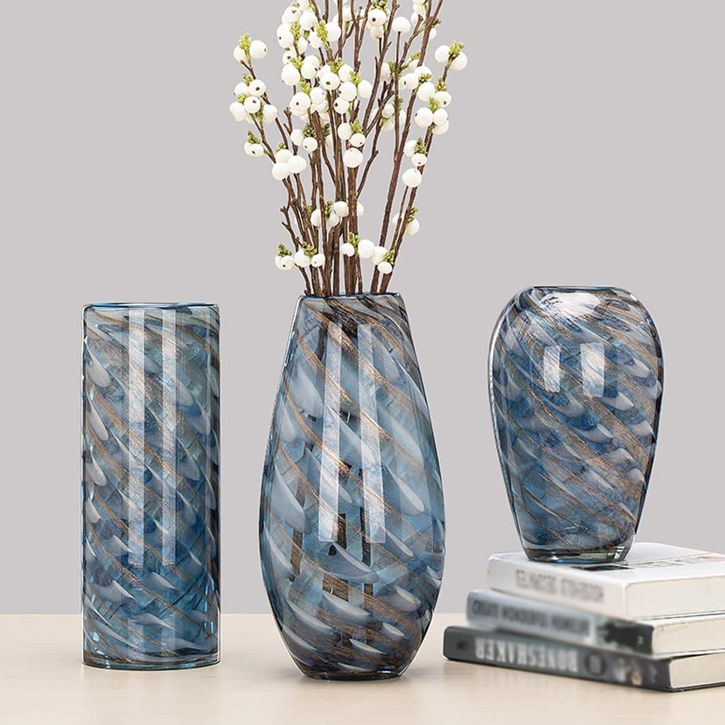 Glass Vase for Flowers, Blue Ripple Decorative Vase Large, Flower Vase Modern, Terrarium for Flowers and Plant Hydroponics, Decorate Wedding Party Home Desk (Color : C)