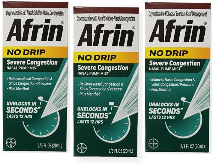 Afrin No Drip Severe Congestion 12 Hour Nasal Spray, 20 ml  Pack of 3