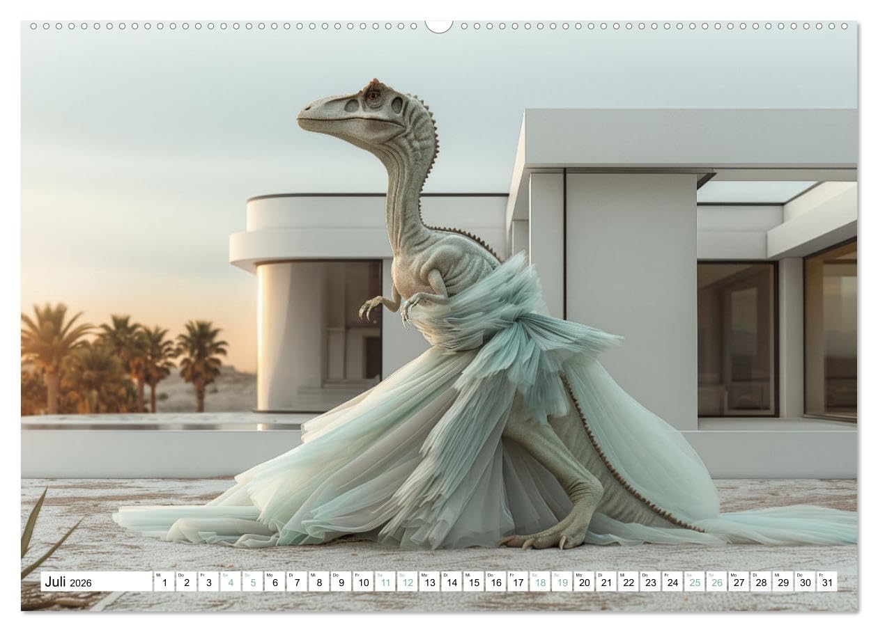 Reiche Dinos. Sie leben – im Luxus. (hochwertiger Premium Wandkalender 2026 DIN A2 quer), Kunstdruck in Hochglanz: Was wäre, wenn Dinos nie ausgestorben wären? (CALVENDO Tiere)