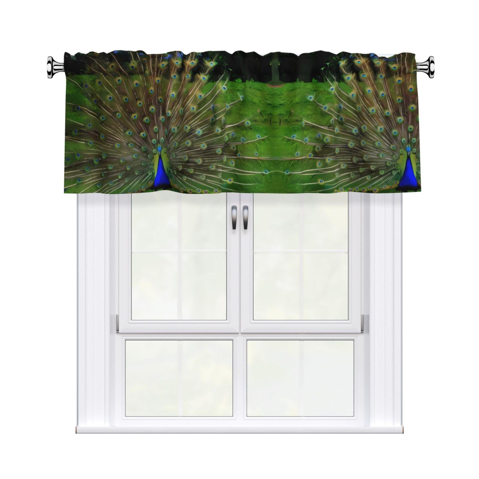 HJFCZH Peacocks Prints Curtain Valance 54x18in - Peach Skin Kitchen Window Layer, Filtered Light & Quick-Install Rod Pocket Cover