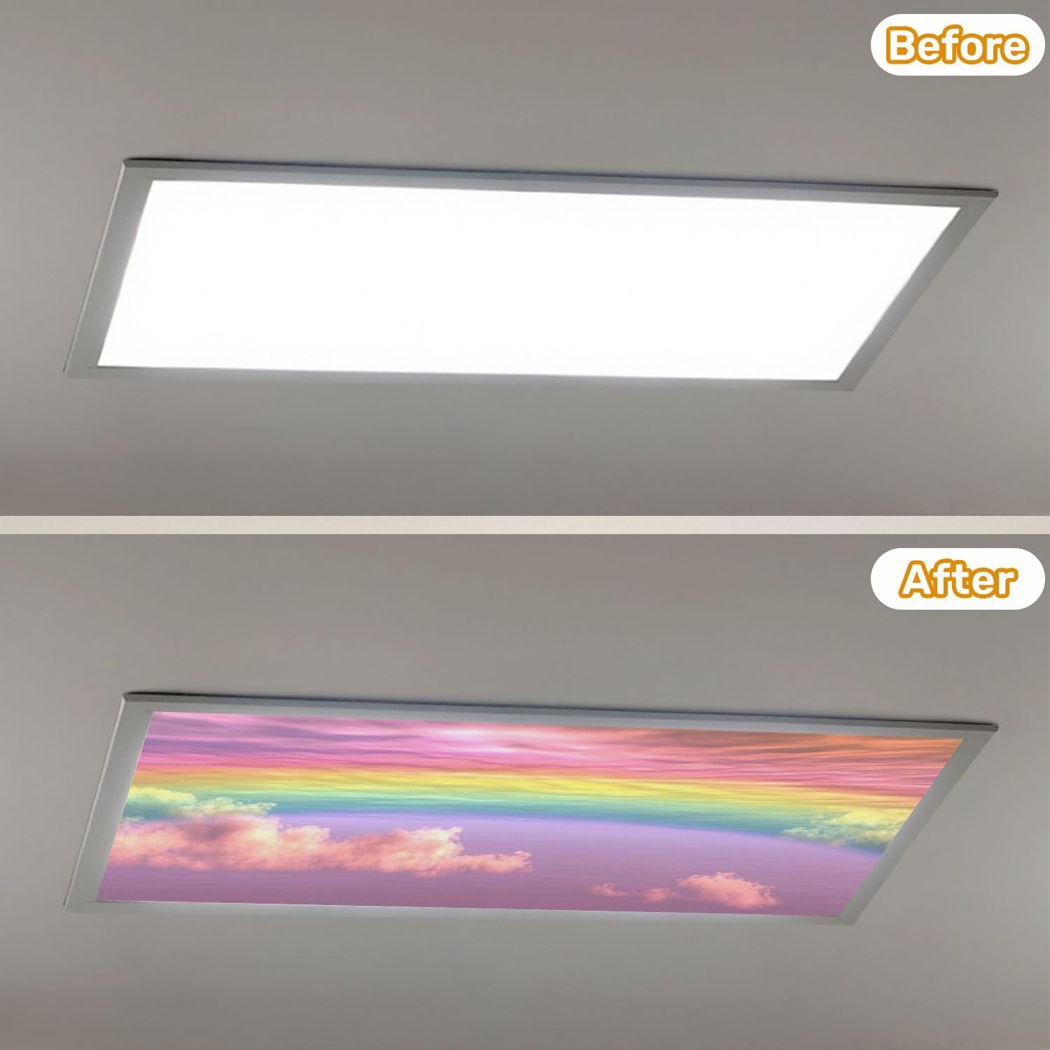 Fluorescent Light Covers for Ceiling Lights Fantastic Landscape Sunrise Rainbow Easy to Install Magnetic Light Filter for Classroom Office Hospitals School Home Decor