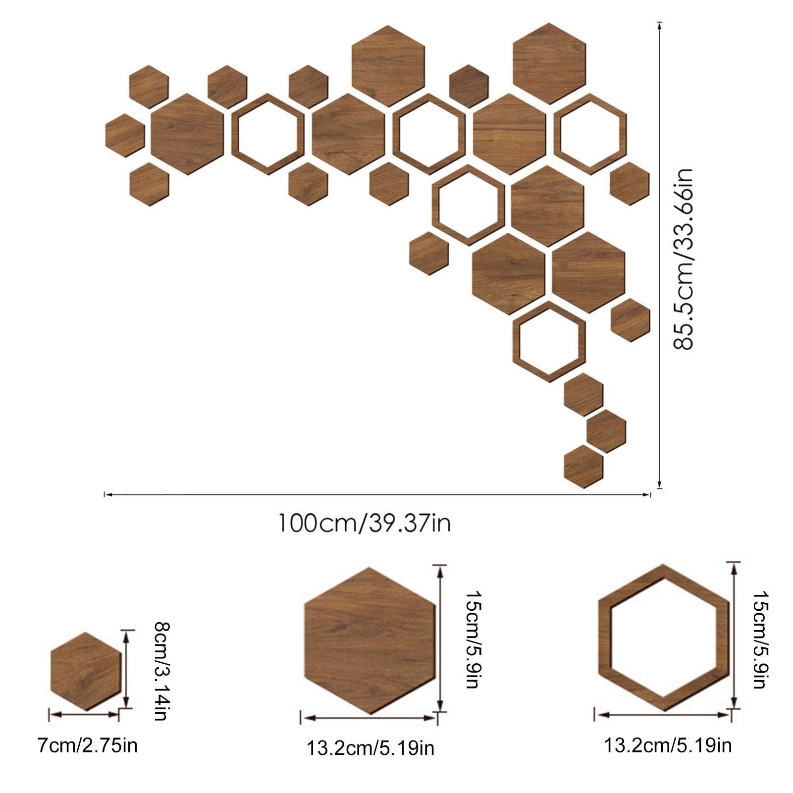 Hexagon Lot de 27 décorations murales hexagonales antidérapantes en Bois | Décoration Murale autocollante en nid d'abeille pour Salon, Cuisine, Salle de Bain