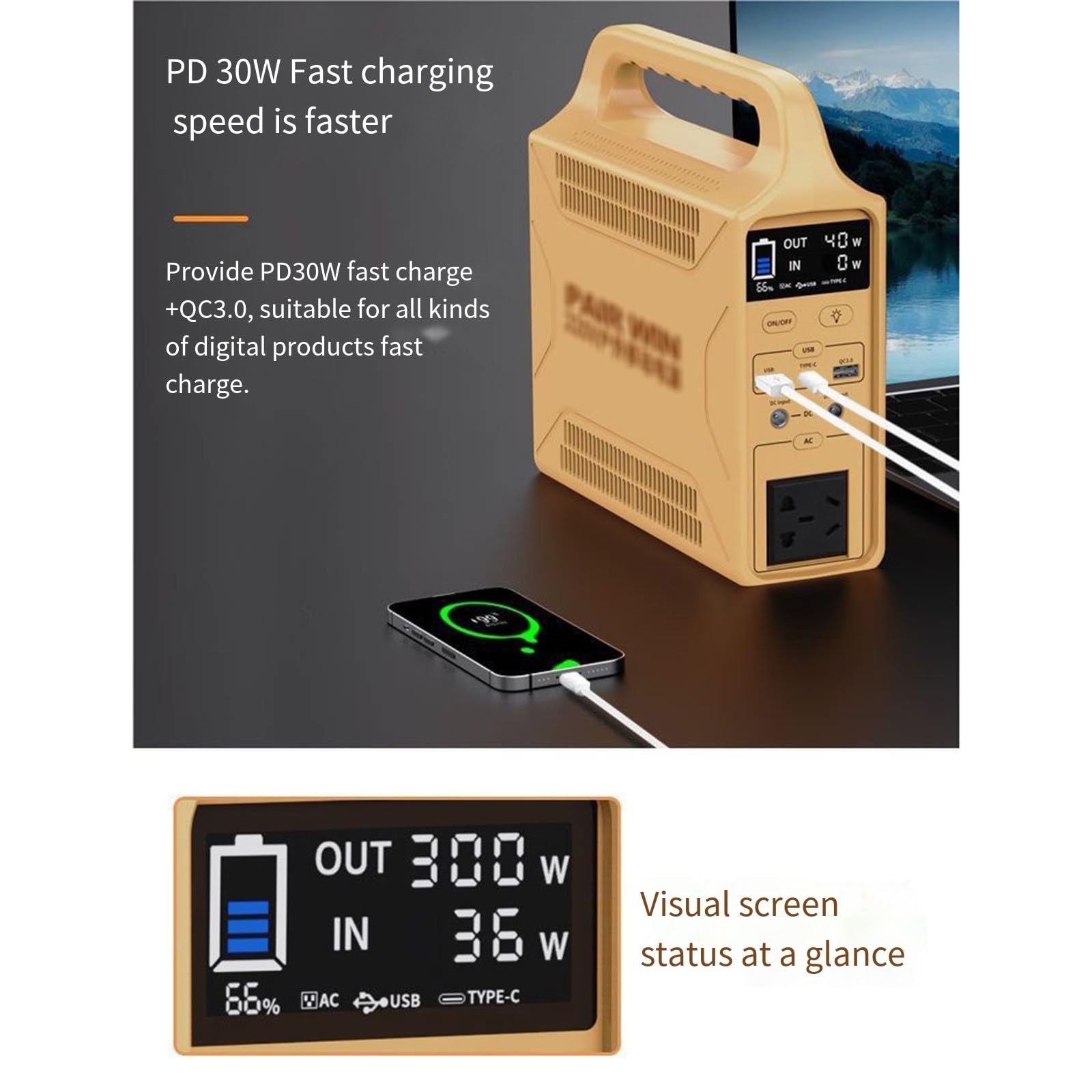 Alimentatore per Esterni 220V, Alimentatore Portatile ad accumulo di energia, Alimentatore Mobile ad Alta Potenza per Campeggio 300W di Ricarica, 48600mAh/180Wh