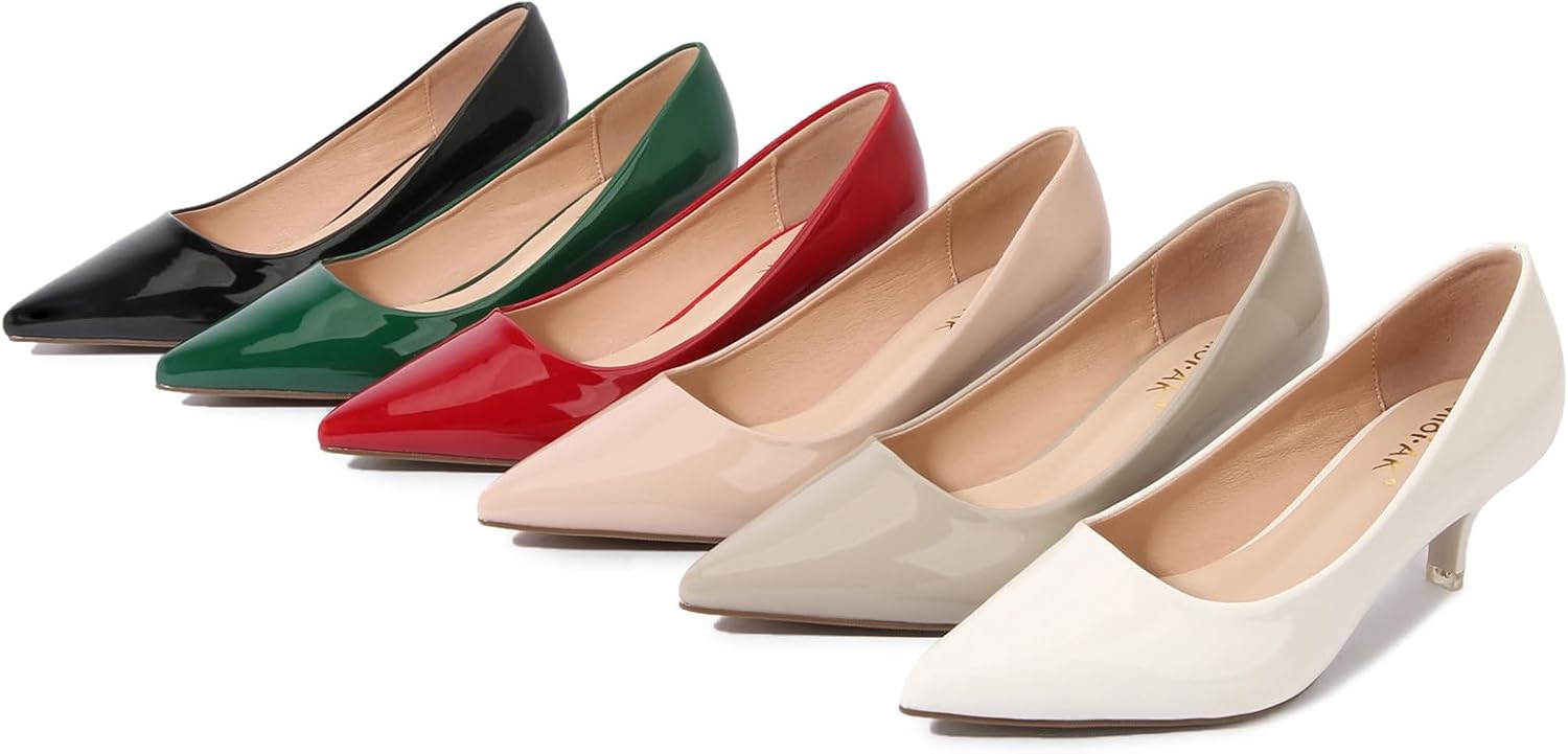 DADAWEN Women's Dress Shoes Comfortable Low Heels Closed Pointed Toe Kitten Heel Pumps for Party Wedding Work Office Business