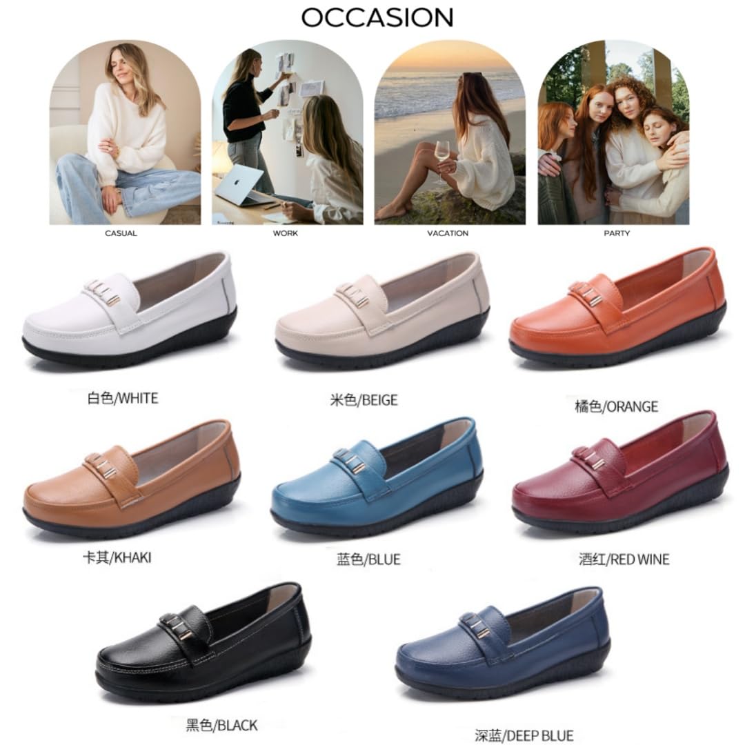 Mocassini classici da donna in pelle comodi penny, mocassini ortopedici in pelle traspirante ampia vestibilità slip-on zeppa scarpe ufficio business walking mocassini