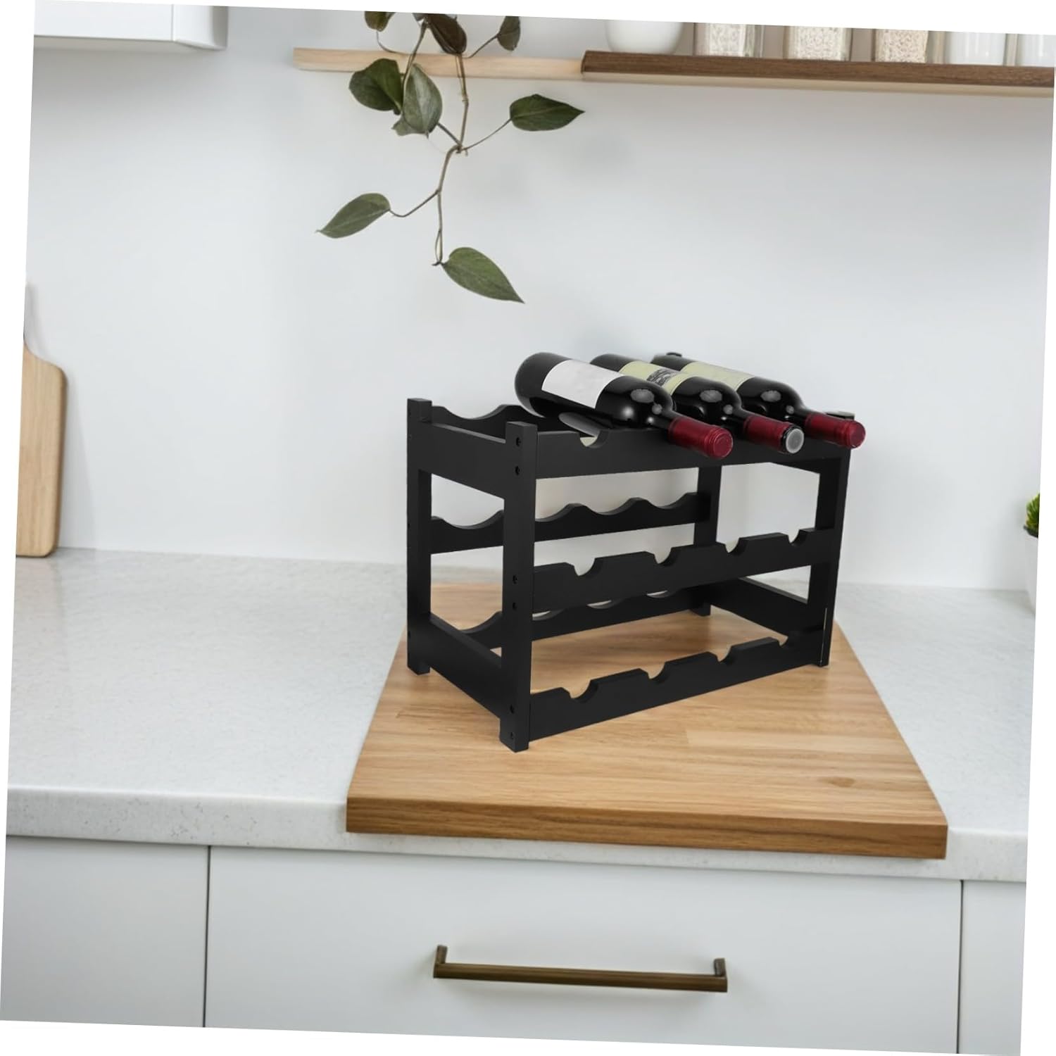 Freestanding Black Wine Rack Holder Space-Saving Liquor Bottle Organizer for Kitchen Bars with Open Design and Stable Structure