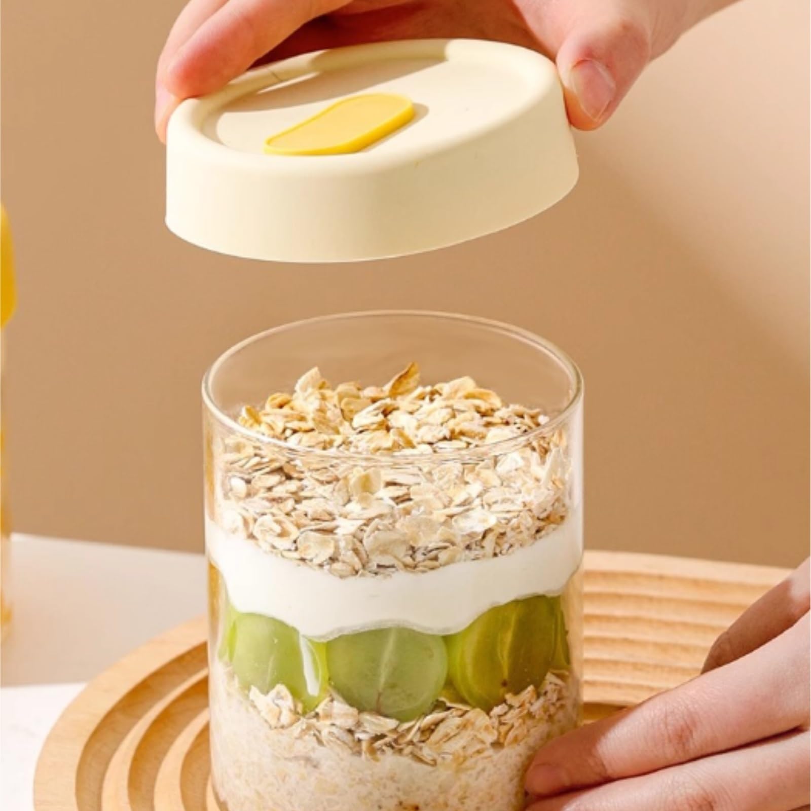 Vorratsgläser mit Deckel Set Mit 3 Wiederverwendbaren Gläsern Deckelbehältern for Overnight Oats Aufbewahrungsgläser Küche