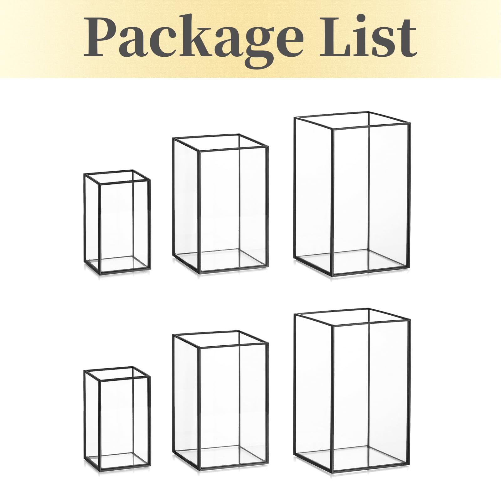 Hewory - Portavelas de cristal grande – 6 piezas rectangulares negras para mesa, farol cuadrado de piso alto para boda, aniversario, fiesta, chimenea, comedor