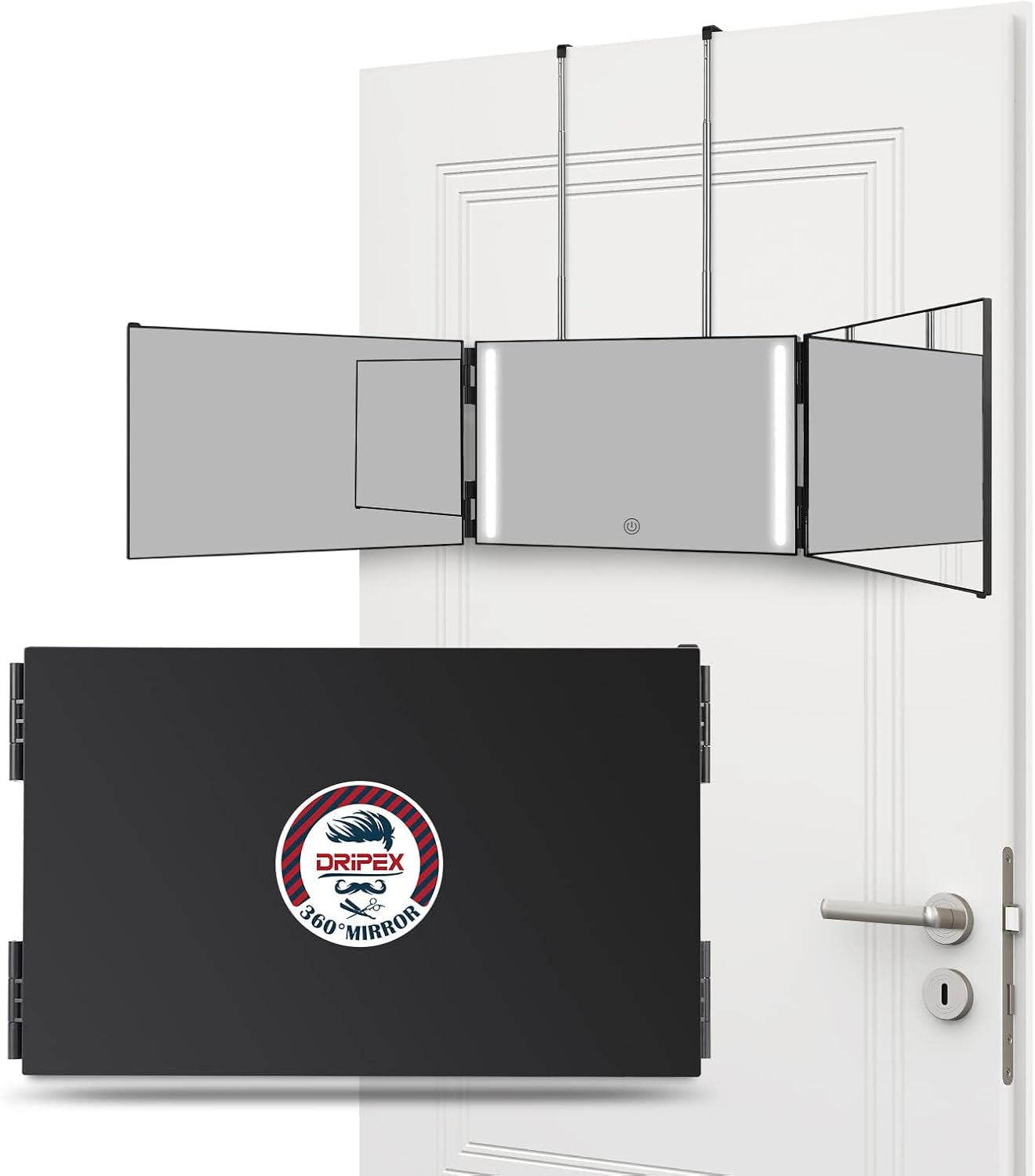 Dripex 3 Way Mirror hanging on a door