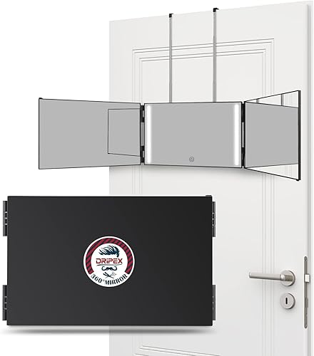 Dripex Espejo de 3 vías para corte de cabello, espejo de 360 para hombres o mujeres, espejo de corte de pelo triple con ganchos ajustables en