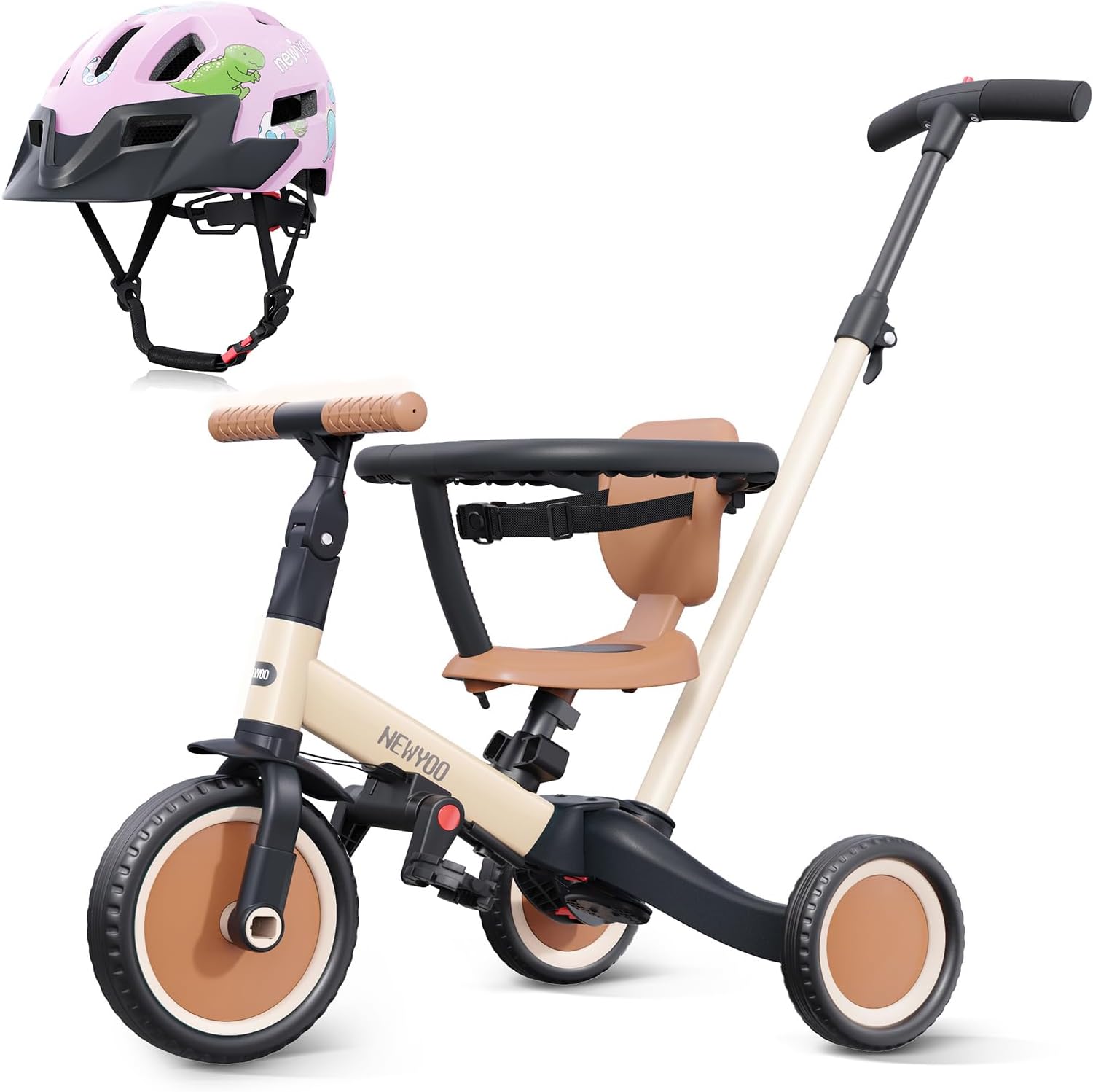 newyoo Toddler Tricycle with Helmet, Toddler Bike, Tricycles for 1-3 Year Olds, Kids Bike Helmet for 1-5 Year Olds, Khaki