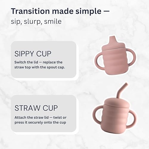 Miniatura 5 de Lindo vaso de silicona 2-1 con tapón, 5.4 onzas a prueba de derrames, para bebés de 6 meses en adelante, con asas Dbl, cuerpo ranurado y popote en