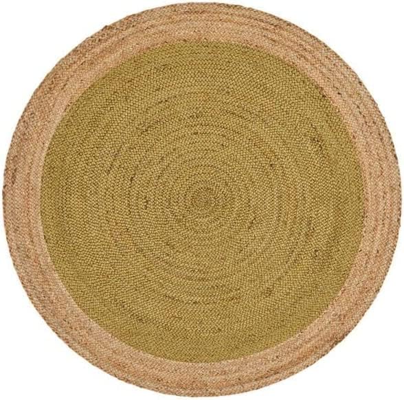 Hand Braided Round Natural Dark Green Jute Rug, Rustic Look Rugs, Living Room Round Rug, Home Decor Rug Beautiful Area Rugs (5X5 Feet)