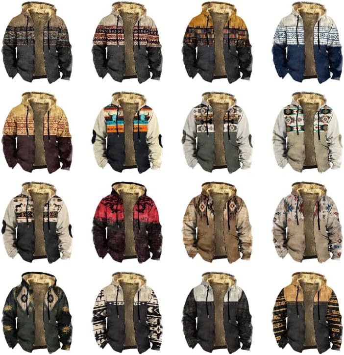 Men's Zip Up Jackets Western Ethnic Hoodie with Hooded Vintage Long Sleeve Warm Coat Winter Outfits - Image 4