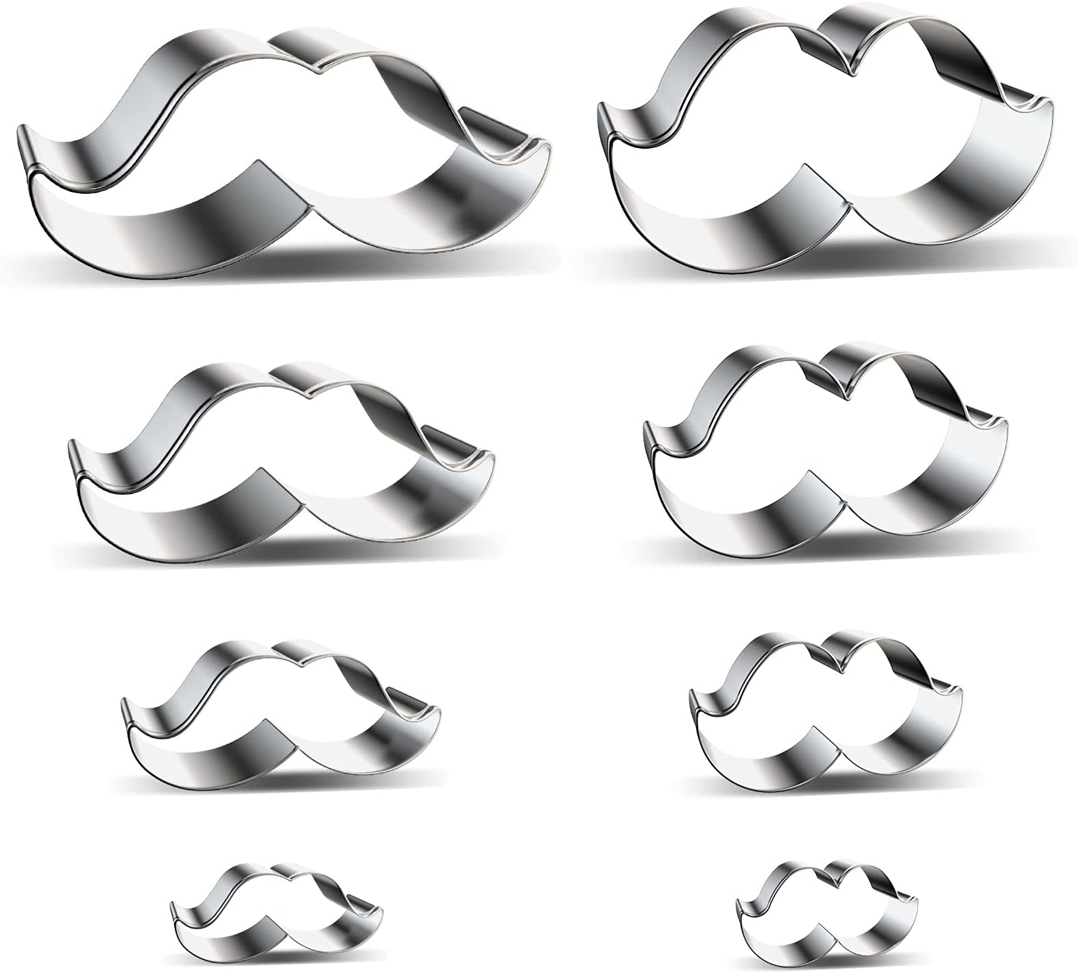 Mustache Cookie Cutter Set - Large 5 Inch, Medium 4 Inch, Small 3 Inch, Mini 2 Inch - 8 Pieces Beard/Moustache Cookie Cutters Shapes Biscuit Fondant Pastry Candy Stainless Steel Baking Tools for Men