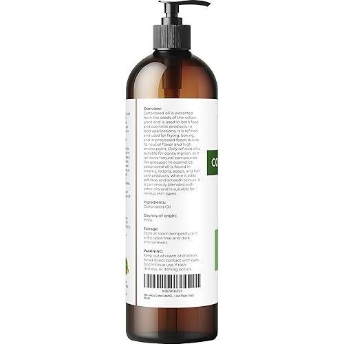Miniatura 3 de velona Aceite de semilla de algodón de 8 onzas líquidas Aceite portador 100% puro y natural Refinado, prensado en frío Cocina, piel, cara