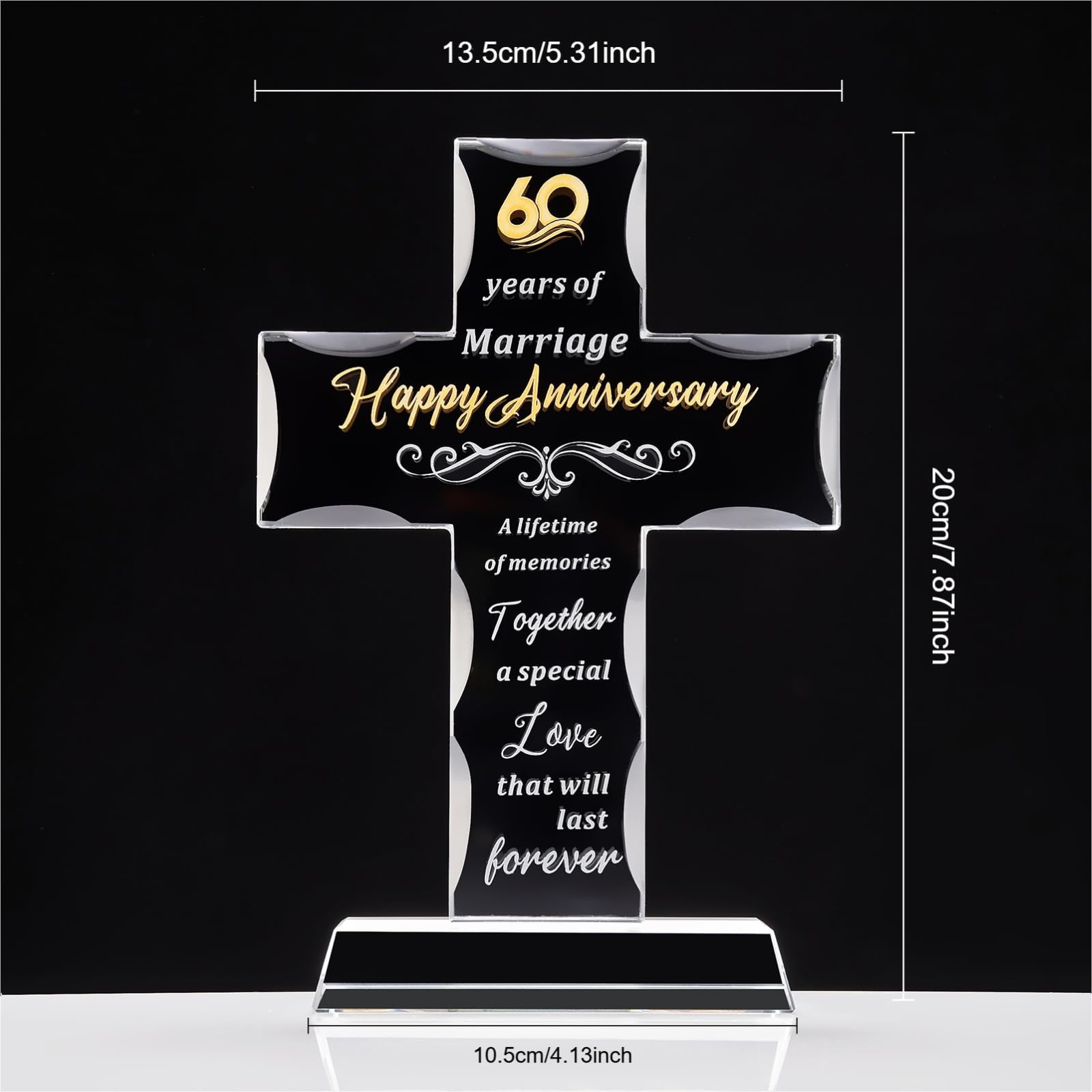 XLSJGYP Happy 60th Wedding Anniversary for Couple Glass Cross Gifts for Wife or Husband 60 years Perfect for her womem Home Decoration (60 years of marriage)