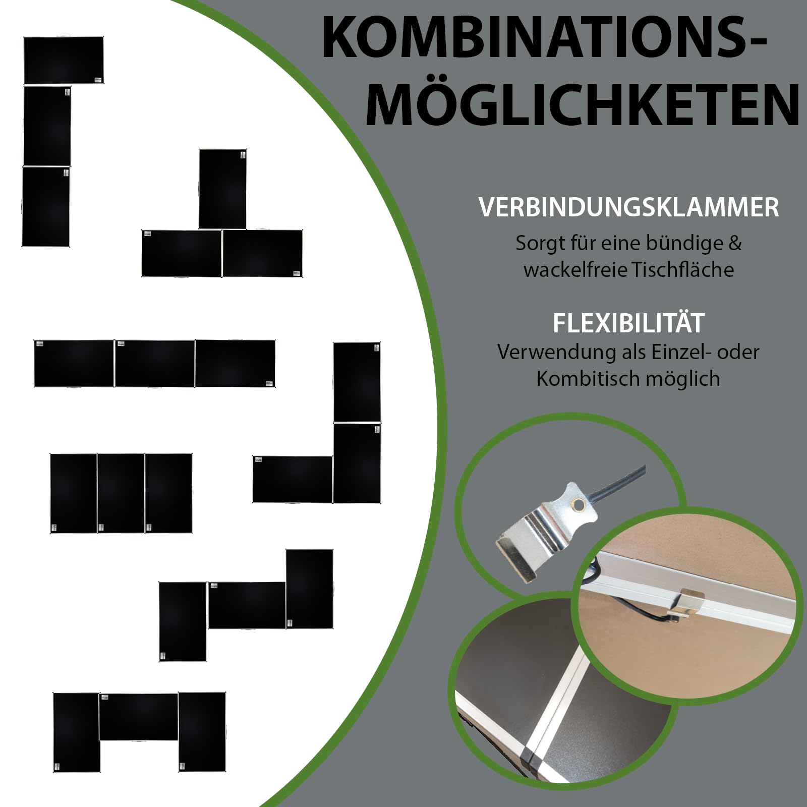 TRUTZHOLM 3-er Set Multifunktionstisch mit Ausziehfunktion 100x60 cm 90kg Gesamtbelastung Tapeziertisch Flohmarkttisch Campingtisch Klapptisch Beistelltisch Grilltisch höhenverstellbar inkl. Verbinder