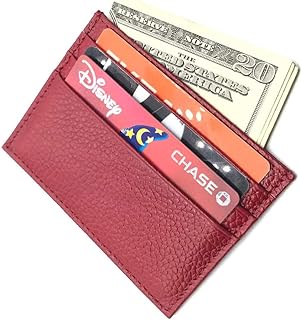 Front Pocket Minimalist Leather Slim Wallet Credit Card Holder (Dark Red)