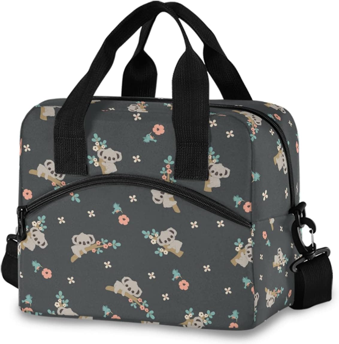 Funny Koala Bear Climb Tree Lunch Bag with Adjustable Shoulder Strap Cute Cartoon Animals Flowers Birds Insulated Lunch Bags Box Cooler Thermal Reusable Lunch Tote bag for Women Men
