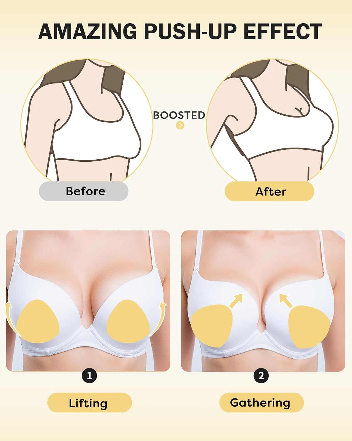 Double Sided Sticky Bra Inserts, Self Adhesive Reusable Sticky Push Up Bra Pads Inserts for Breast Lift
