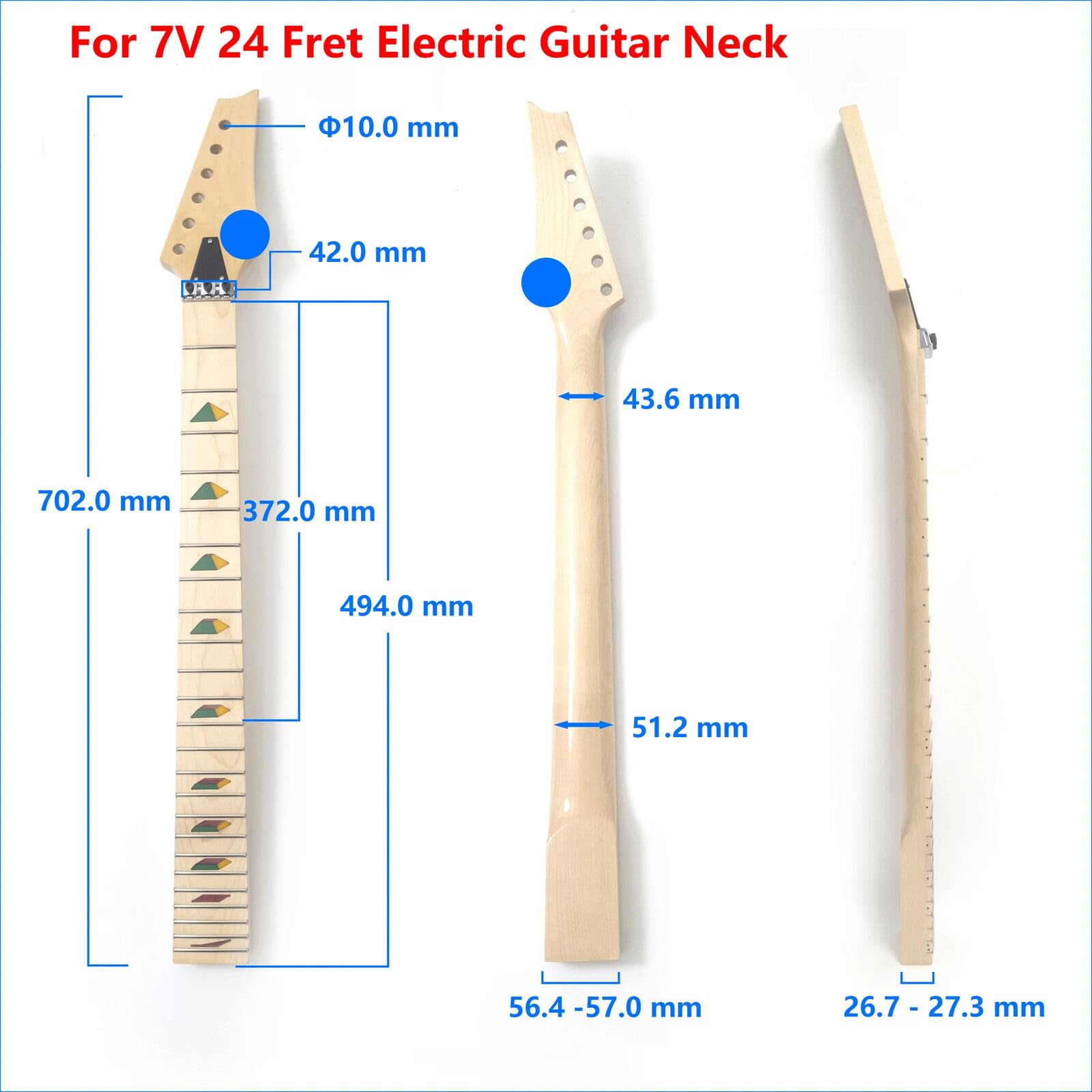 Electric Guitar Neck for Ibanez 7V Guitar Maple Neck 24 Fret Pyramid Inlays with Logo for Guitar Replacement Parts