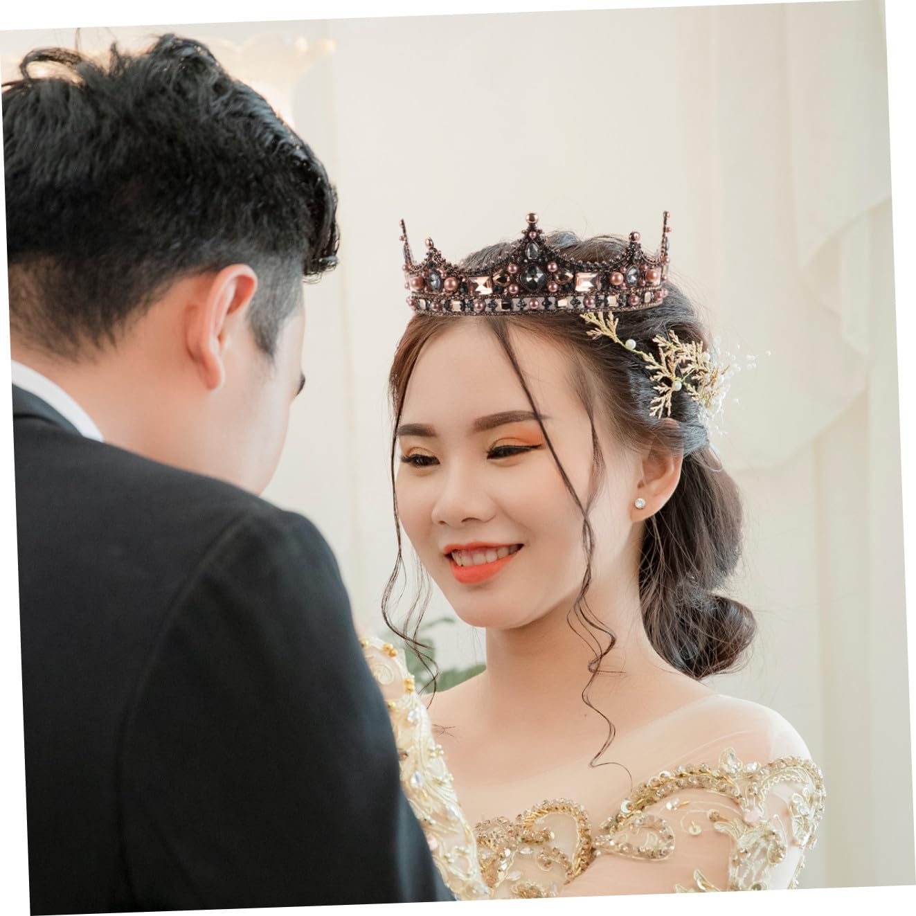 CALLARON Elegante Barockkrone aus Glas in Schwarz für Hochzeit und Party | Vintage Stil, Zarter Kopfschmuck mit Farbiger Glasur, als Dekor für Kostümfest und Geburtstag