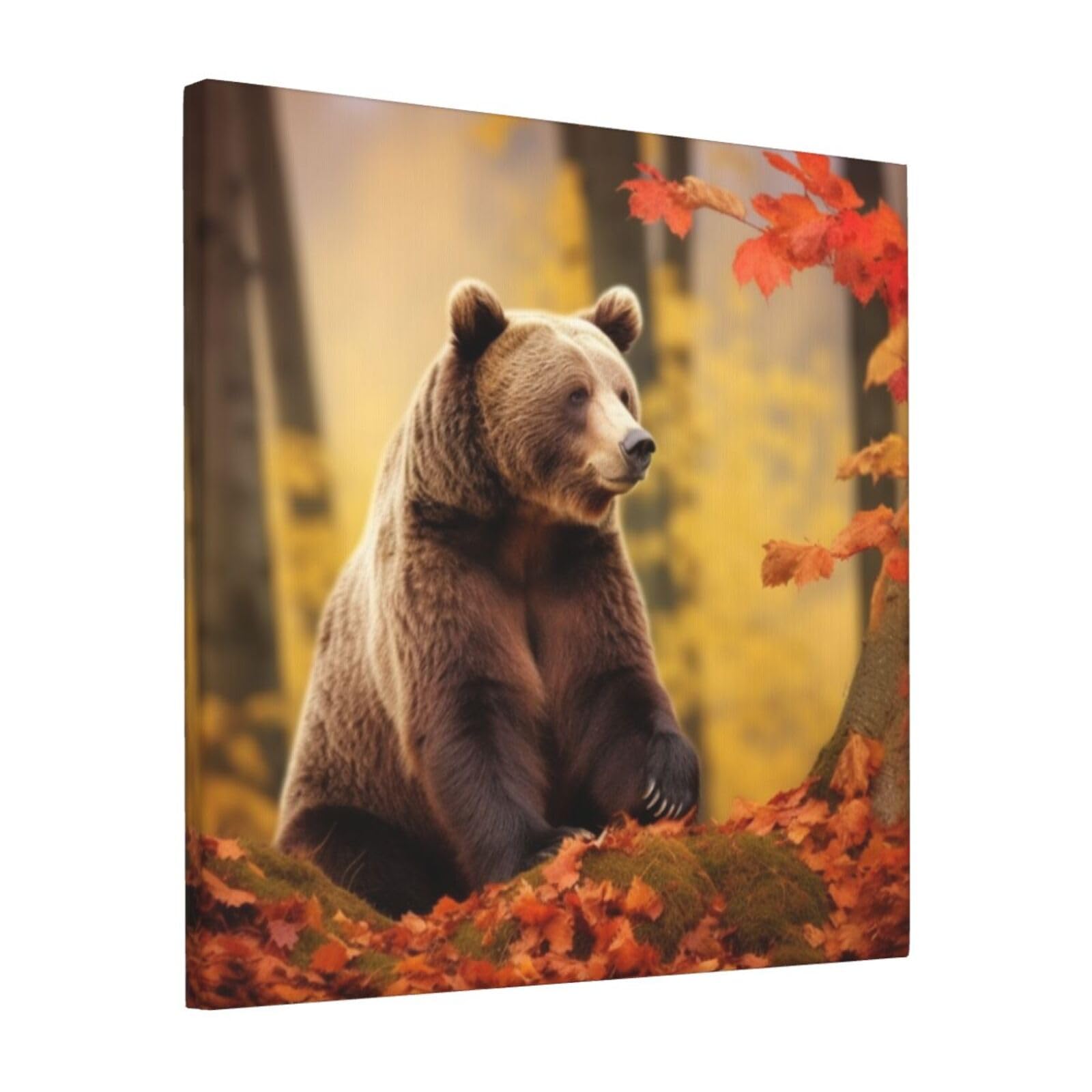 KLOPH Brown bear in autumn Canvas Wall Art for Living Room 12"x12" Modern Artwork Painting for Bathroom Hanging Canvas Prints Aesthetic Wallart for Bedroom Kitchen Office Wall Decor