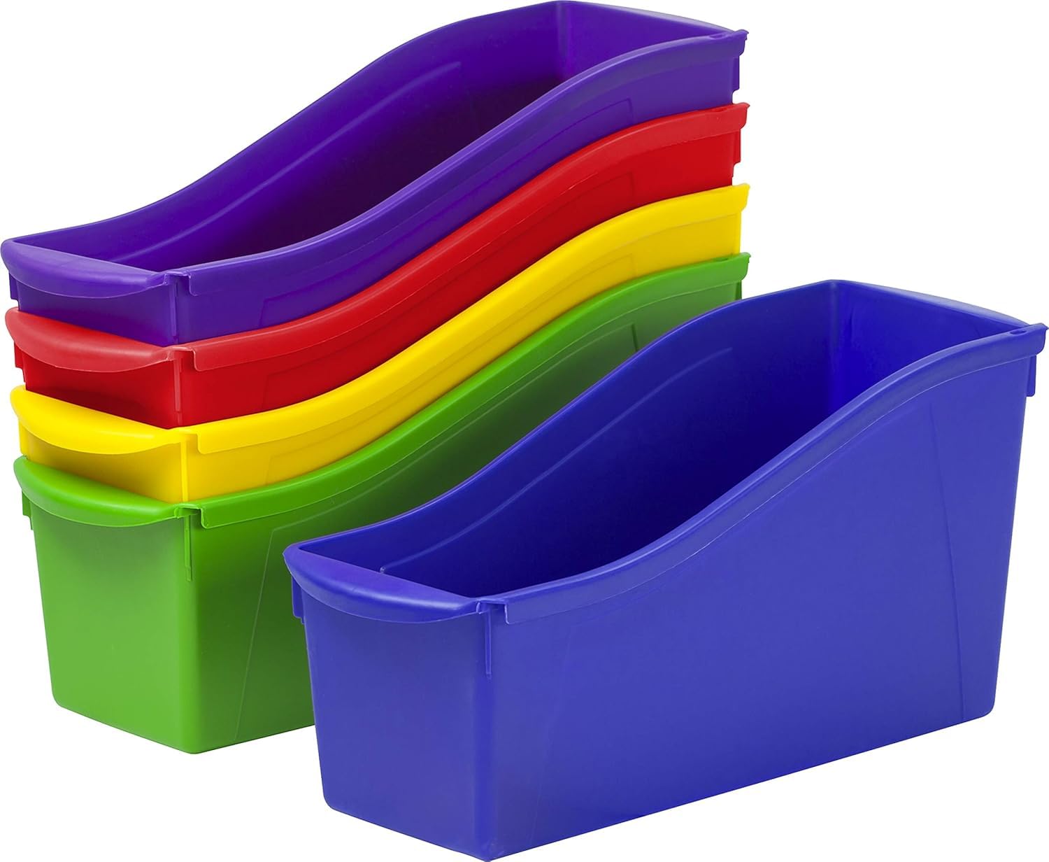 Storex Large Book Bin, Interlocking Plastic Organizer for Home, Office and Classroom, Assorted Colors, (70105C06C) (Pack of 30)