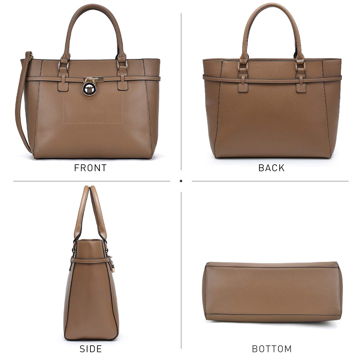 Women's Handbag Large Top Belted Padlock Shoulder Bag Tote Satchel Purse Hobo Bag for Work (Khaki)