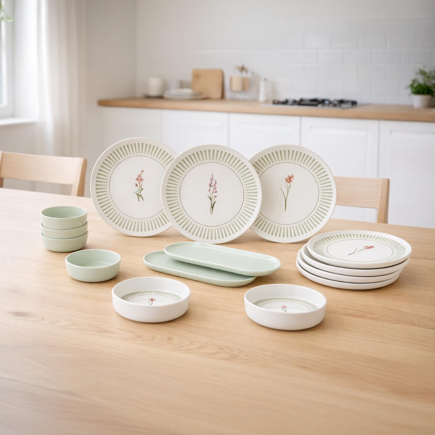 Nordica zestaw śniadaniowy, 14-częściowy, dla 6 osób, można układać w stos, ceramiczne naczynia, glazurowany, trwały, nowoczesny design