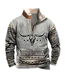 Western Sweatshirts for Men Aztec Cowboy Vintage Graphic Fleece Hoodie Mens Quarter Zip Pullover Country Jacket