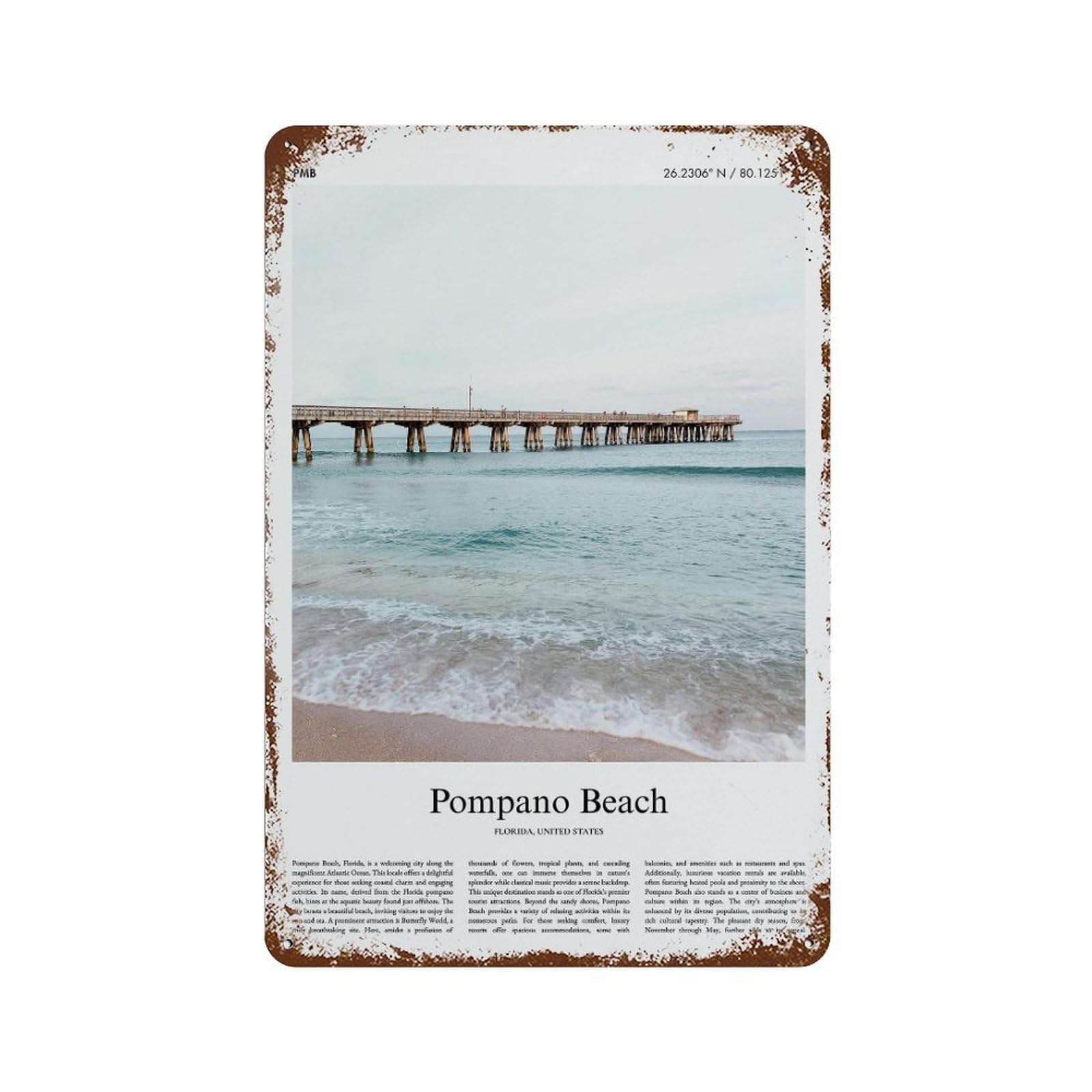 xiaoxiaoshen Pompano Beach Florida, United States, USA City Scenery Wall Decor Art Metal Tin Poster Modern Home Decor Art Home Bar Shop Decorations Vintage Sign 30x20cm