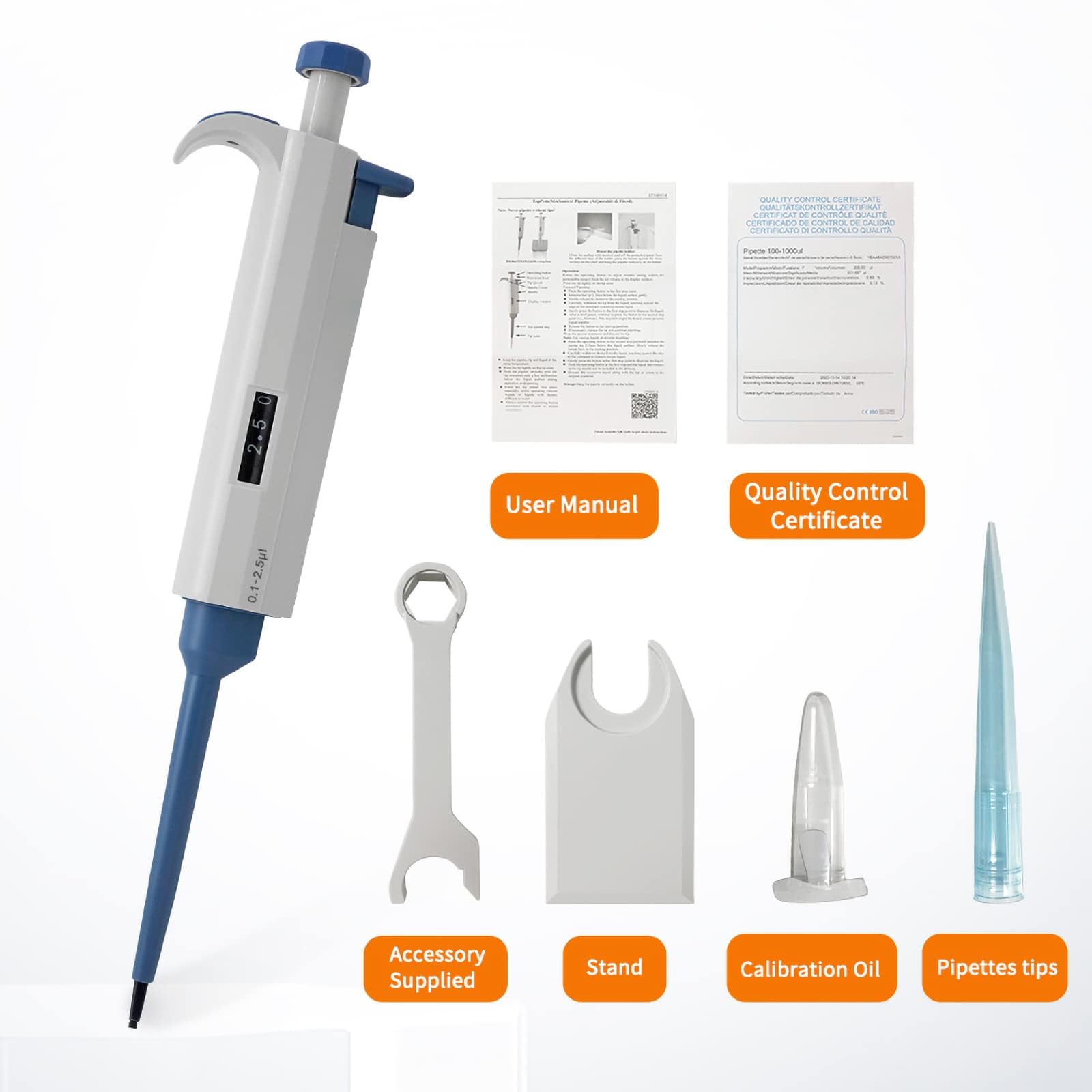 Pipeta de Laboratorio de un Solo Canal, Equipo de Laboratorio de micropipeta Digital Ajustable, micropipeta multicanal de Volumen Variable Ajustable de 0,1 μl ~ 10 ml,50-200ul