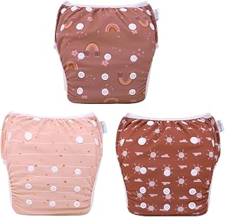 Babygoal Swim Diapers 3 Pack for 0-8M Newborn and Baby, Reusable Adjustable Washable for Swimming Lessons