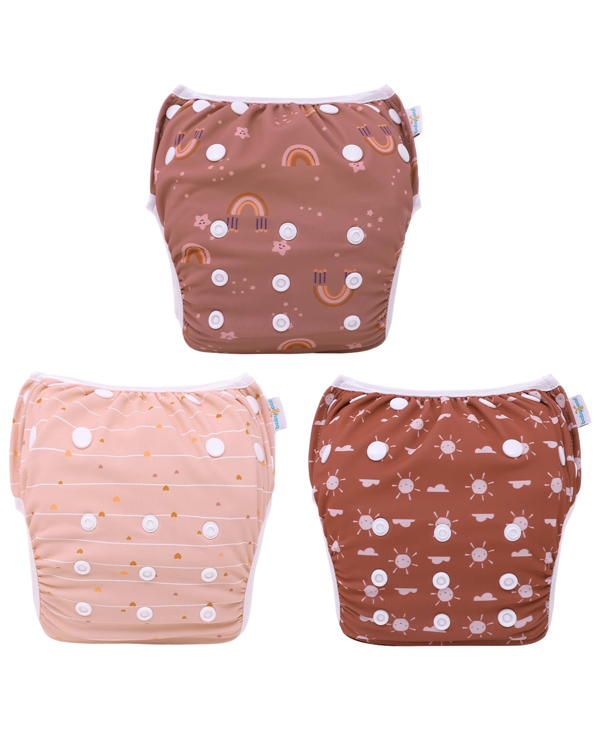 Babygoal Swim Diapers 3 Pack for 8M-3T Infant and Toddler, Reusable Adjustable Washable for Baby Swimming Lessons 3ZSD40-B