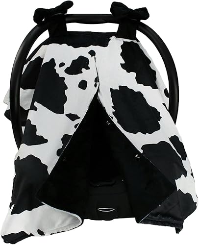 Miniatura 3 de Dear Baby Gear Paquete: 1 sábana de cuna de lujo, estampado de vaca Holstein en blanco y negro - 1 toldo para asiento de automóvil, apertura de
