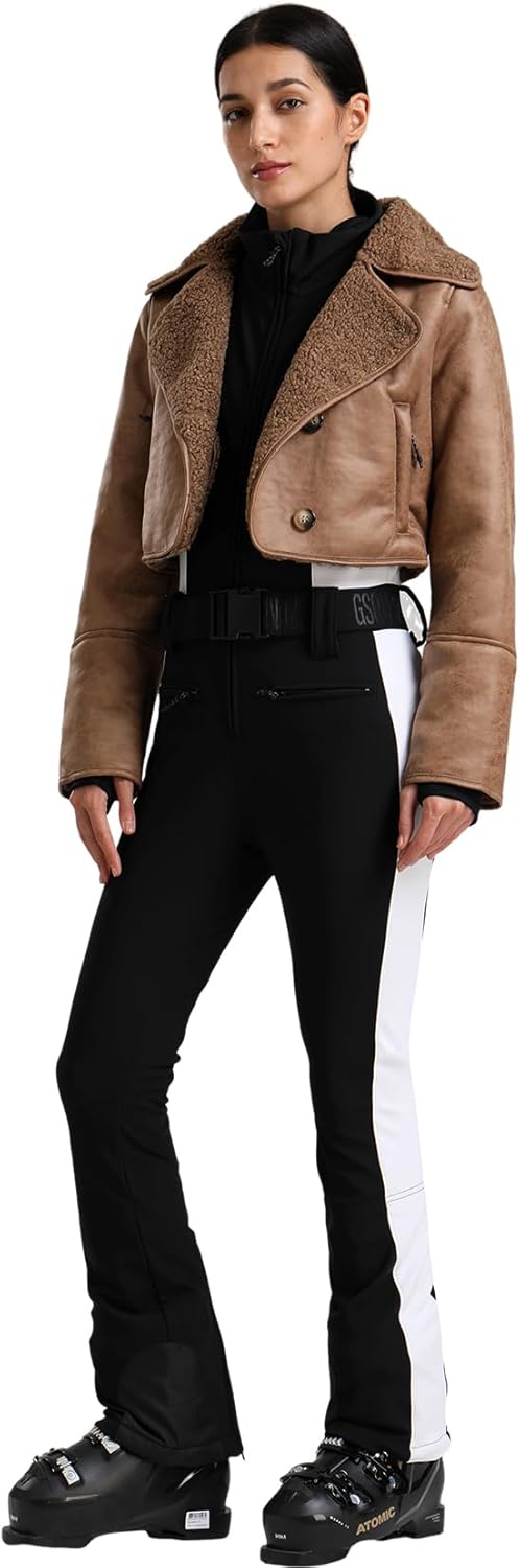 GSOU SNOW Women Ski Suit One Piece Snowsuit Snowboard Faux Fur Collar Slim Jumpsuit Jacket Insulated Windproof Outdoor Winter