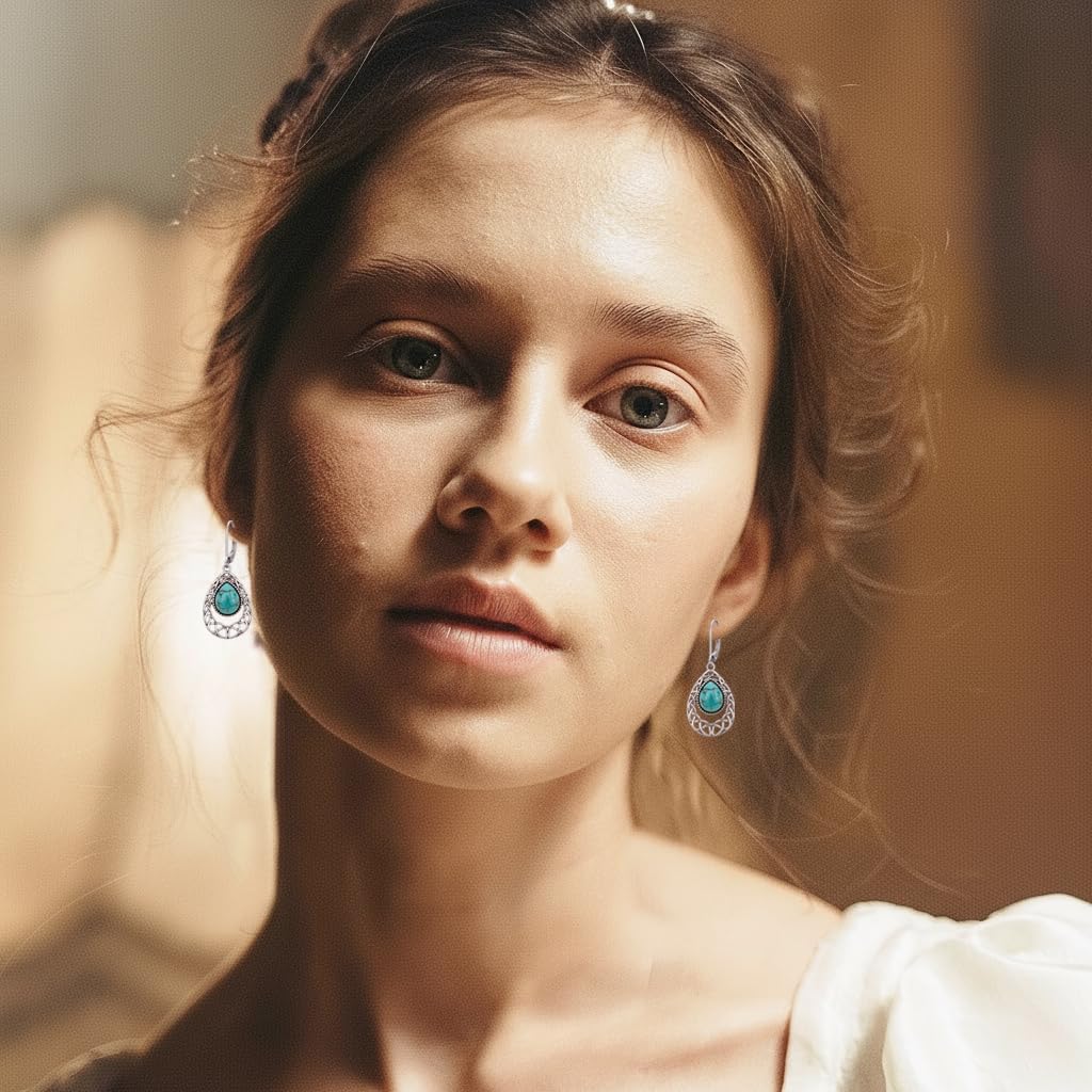 Genuine Turquoise Celtic knot Dangle Earrings for Women 925 Sterling Silver Turquoise Earrings Blue Gemstone Bohemian Native American Western Jewelry for Her Wife Mom Girlfriend - Image 3