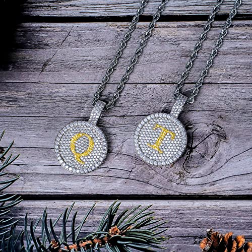 Legit Bling White Gold Plated Initial Letter Necklace, Hip Hop Diamond Iced Out Old English Alphabet Dog Tag Pendant Jewelry Birthday Gifts For Men Women #TOP4