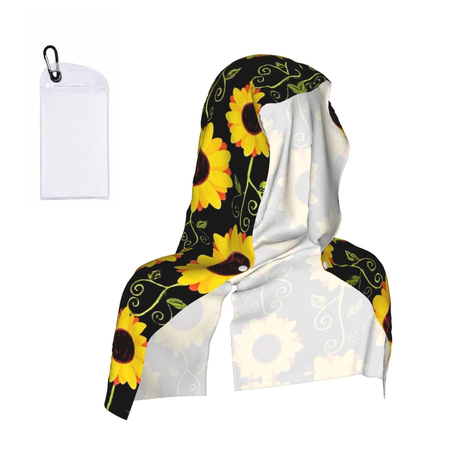 Floral Sunflower Print Cooling Hoodie Towel, Cooling Towels For Neck And Face, Quick Drying Absorbent Cooling Head Towel Beach Camping Gym Construction(2pcs)