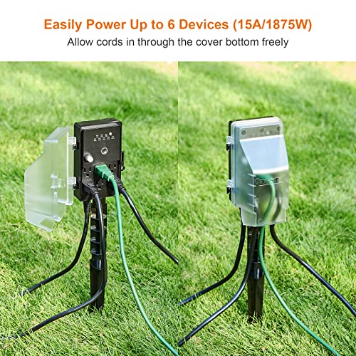 Suraielec Outdoor Power Stake Light Timer, Dusk To Dawn, 6 Electrical Outlet Power Strip Weatherproof, 6Ft Extension Cord Multiple Outlet For Patio Lights, Sprinkler, Garden, Yard #TOP4